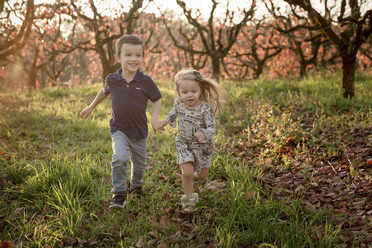 Foto de familia em caxias do sul fotografa morgana perini casal de irmaos correndo nas arvores