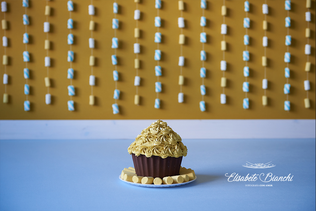 destuindo bolo cupcake gigante marshmallow ensaio fotografia bebê 1 ano  Caxias do Sul