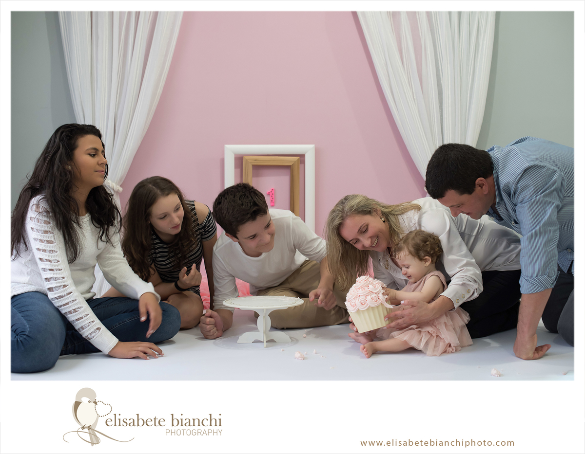 Smash the Cake ensaio 1 ano do bebê fotografia acompanhamento 12 meses Caxias do Sul destruindo bolo