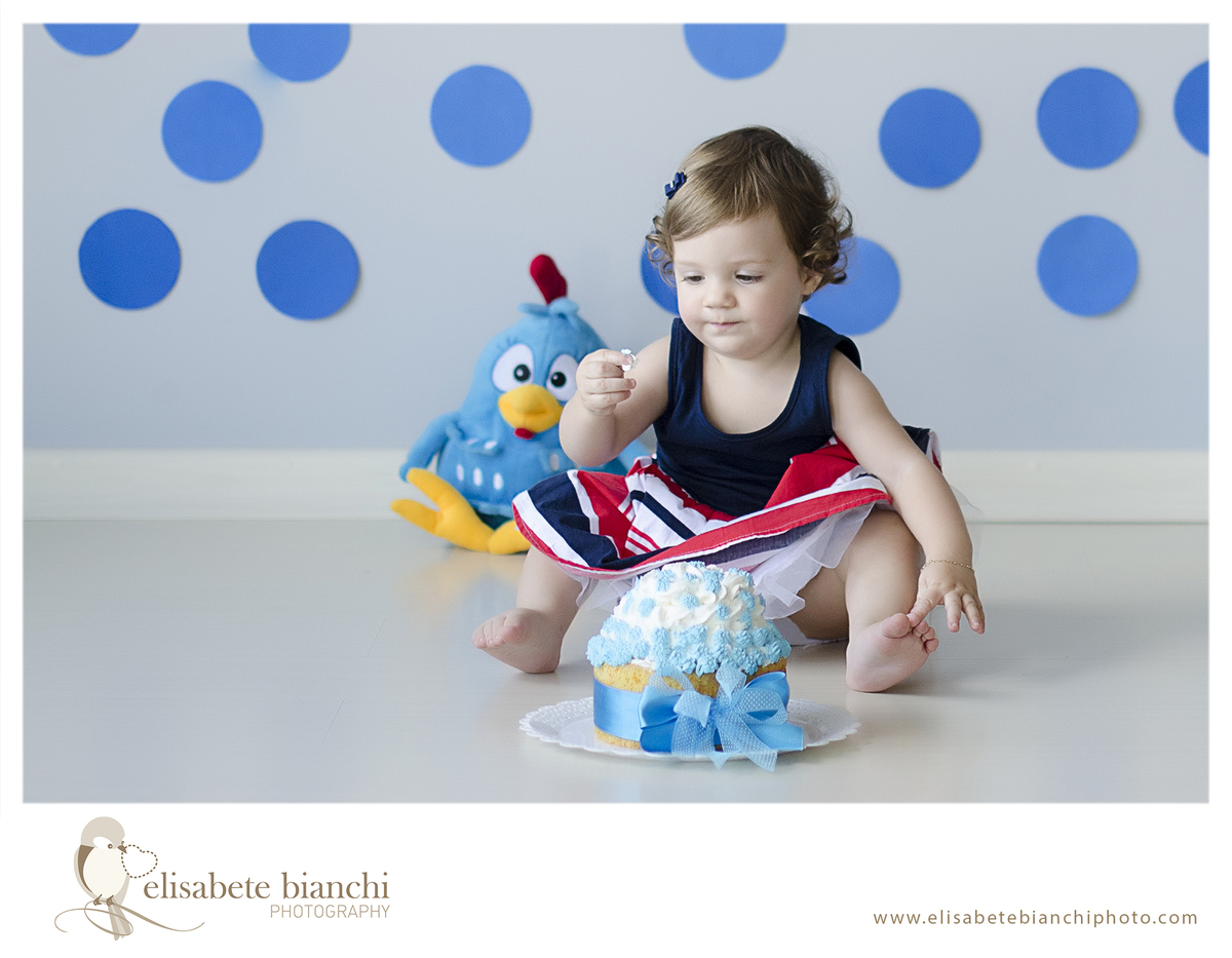 Primeira prova de bolo sessão smash cake fotos ensaio 1 ano Galinha Pintadinha Caxias do Sul