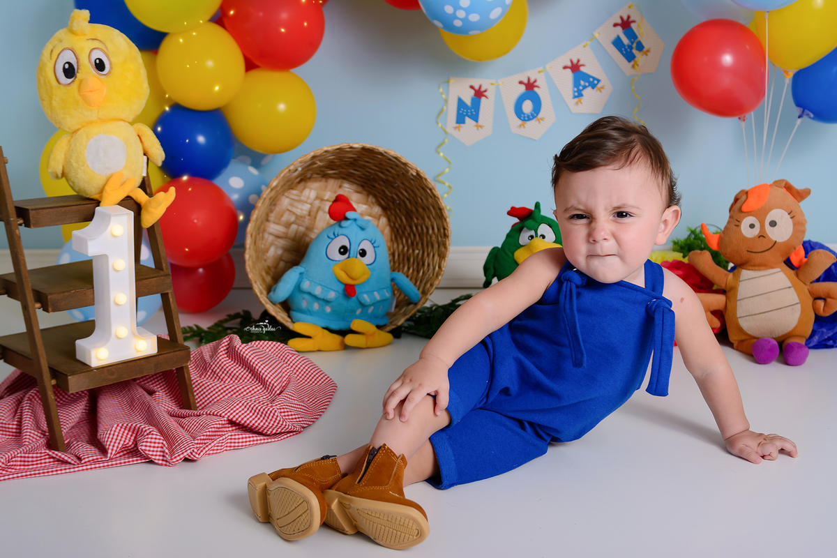 -  acompanhamento bebê -ensaio 1 aninho - ensaio galinha pintadinha menino