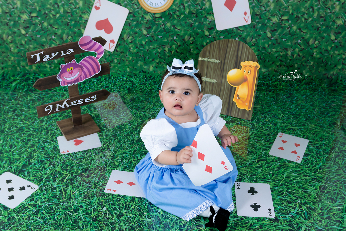ensaio bebê 9 meses, ensaio bebê Alice no País das Maravilhas