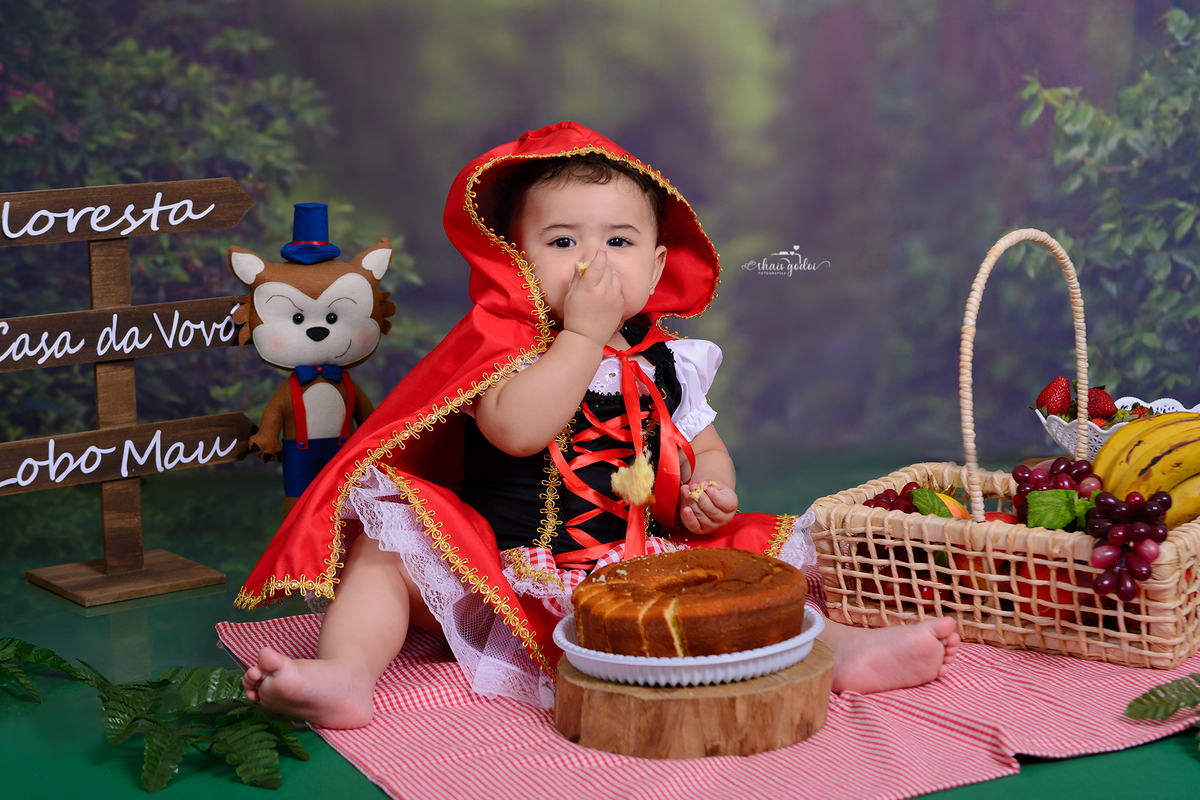 ensaio bebê 1 aninho, ensaio chapeuzinho vermelho