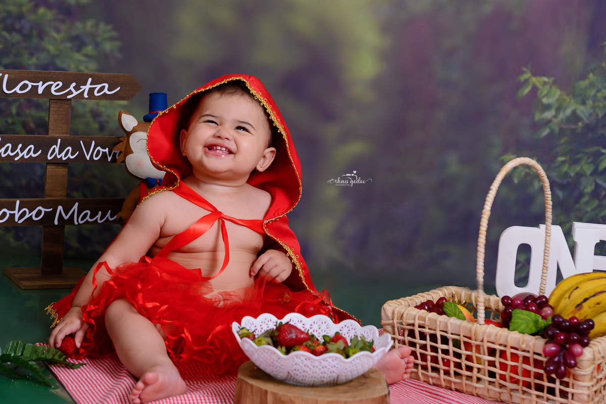 ensaio bebê 1 aninho, ensaio chapeuzinho vermelho