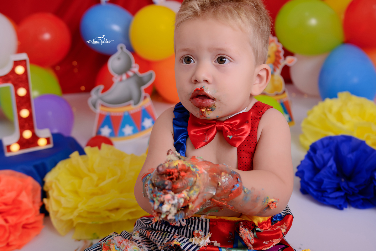 smash the cake, ensaio de 1 ano, ensaio circo, mesversário