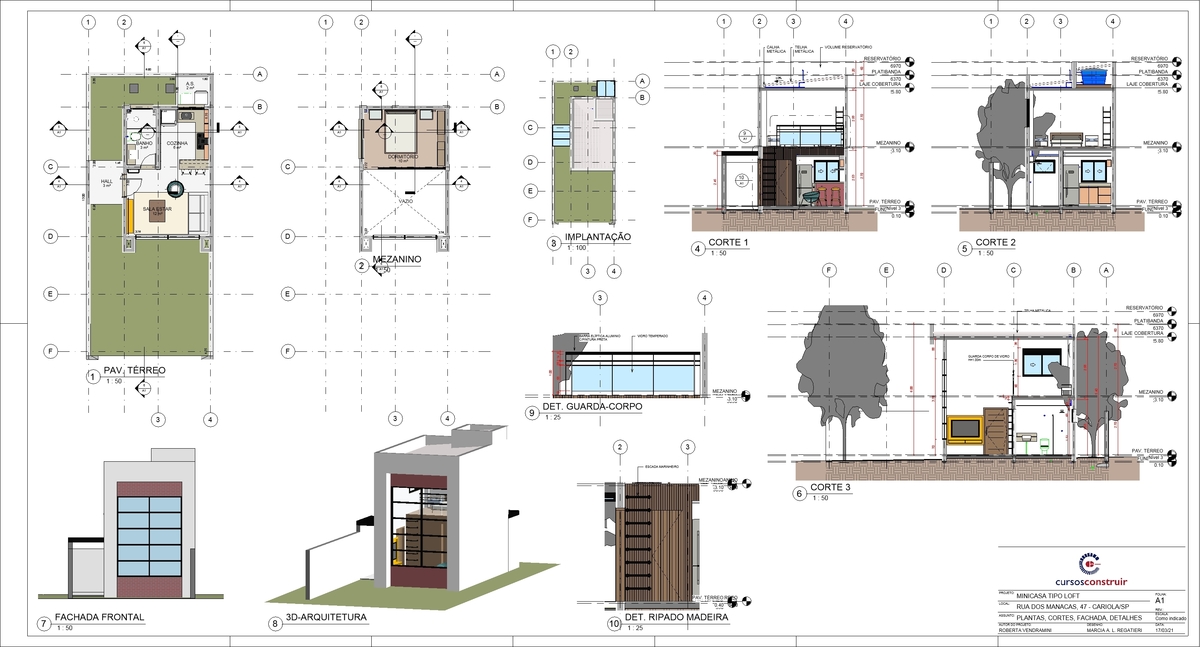 PLANTA, CORTES, FACHADA e DETALHES