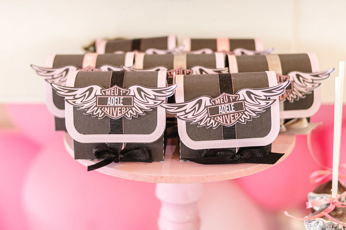 Decoração de festa infantil de menina de 1 ano tema moto Harley Davidson
