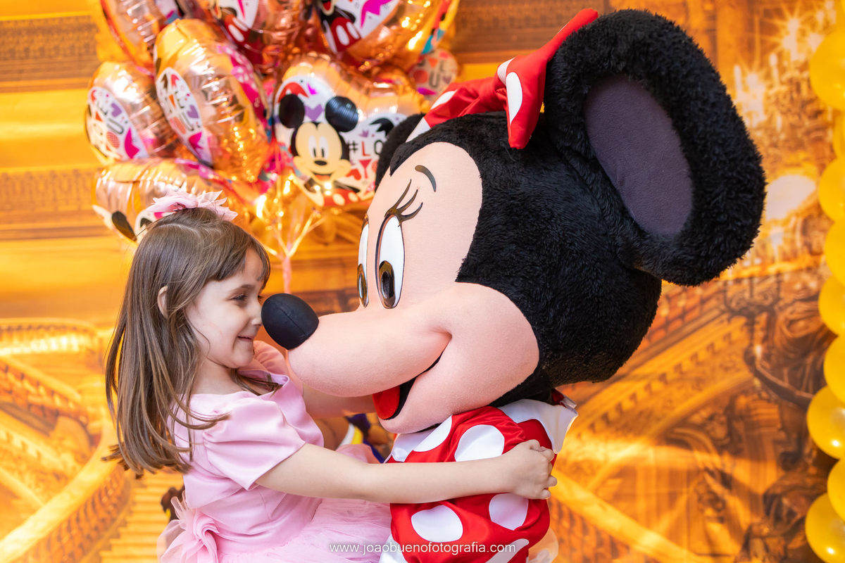 decoração mundo da Disney, decoração disney, buffet space bauru, fotografo infantil bauru, fotografia infantil bauru, menina abraçada com a minnie
