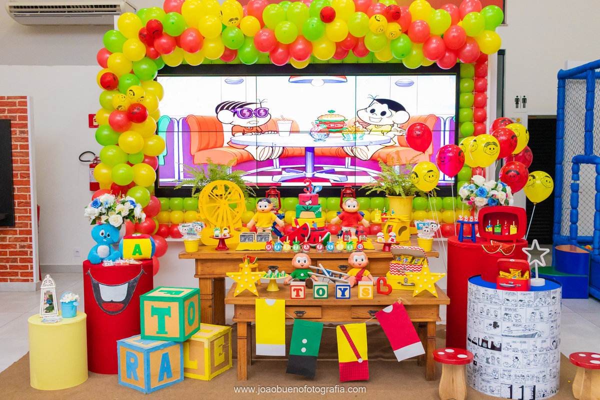 Buffet pipoca 2, fotografia infantil Bauru, fotografo infantil bauru, decoração turma da Monica
