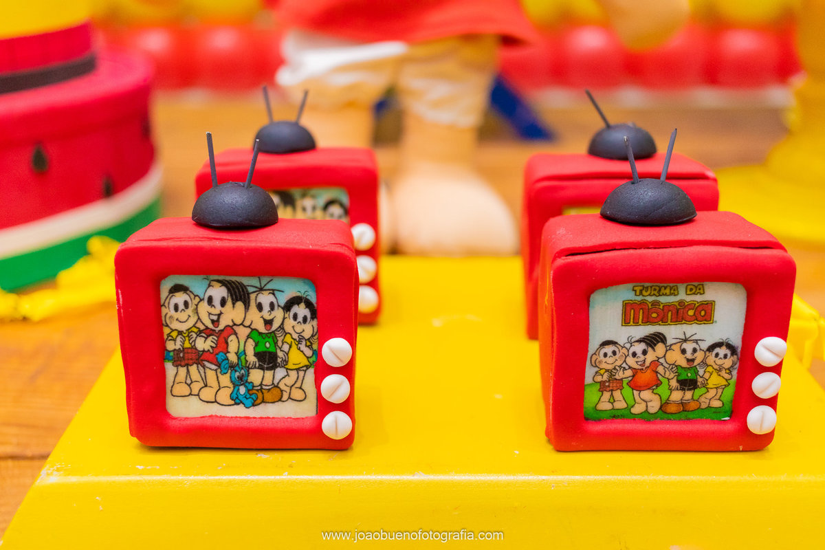 Buffet pipoca 2, fotografia infantil Bauru, fotografo infantil bauru, decoração turma da Monica, doces personalizados turma da monica 