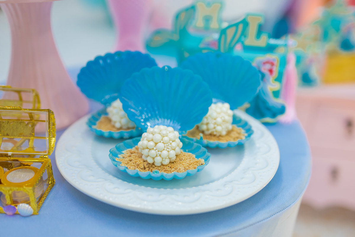 Buffet Zapteen Bauru, fotografia infantil bauru, fotógrafo infantil bauru, concha comestível, doce personalizado a pequena sereia, Buffet Zappteen Bauru