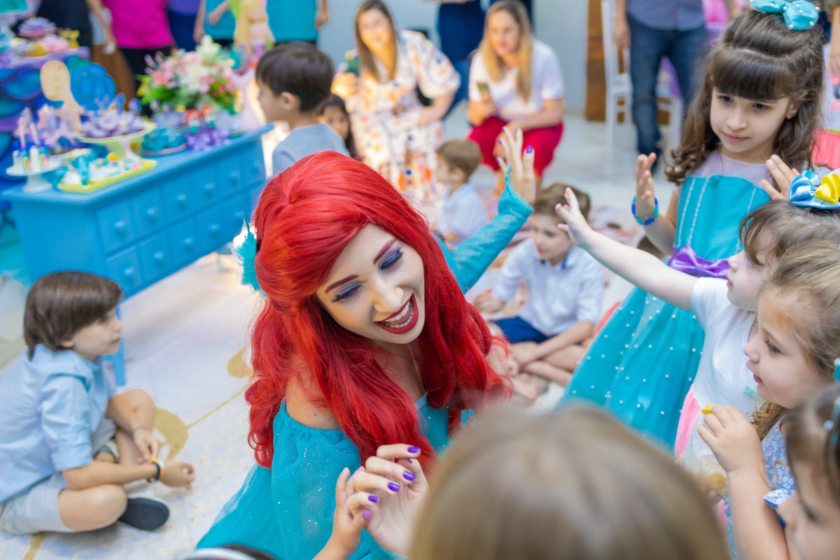 Buffet Zapteen Bauru, fotografia infantil bauru, fotógrafo infantil bauru, personagem Ariel festa infantil, Buffet Zappteen Bauru