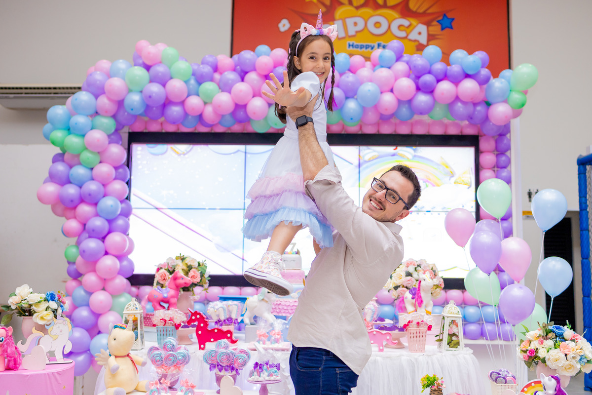 Buffet Pipoca 2, fotógrafo infantil bauru, fotógrafo de familia em bauru, joão bueno fotografia, festa infantil bauru, festa tema unicórnio, vestido de unicórnio, poses para ensaio infantil