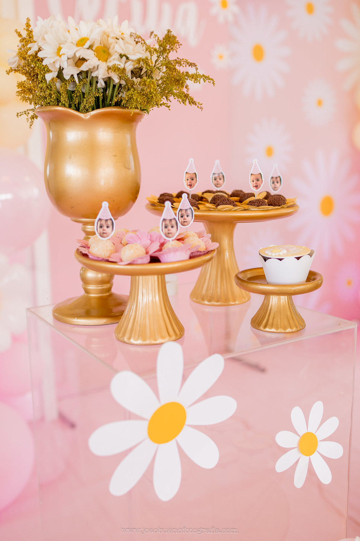 aniversário infantil em Bauru, aniversário infantil, fotografo em bauru, aniversário tema margaridas, doces personalizados tema margaridas