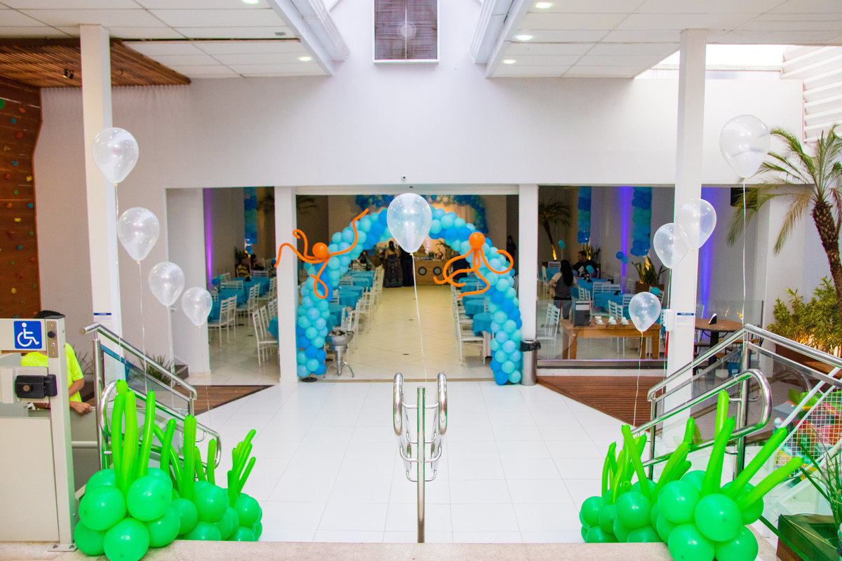 Decoração entrada buffet baby shark, fundo do mar