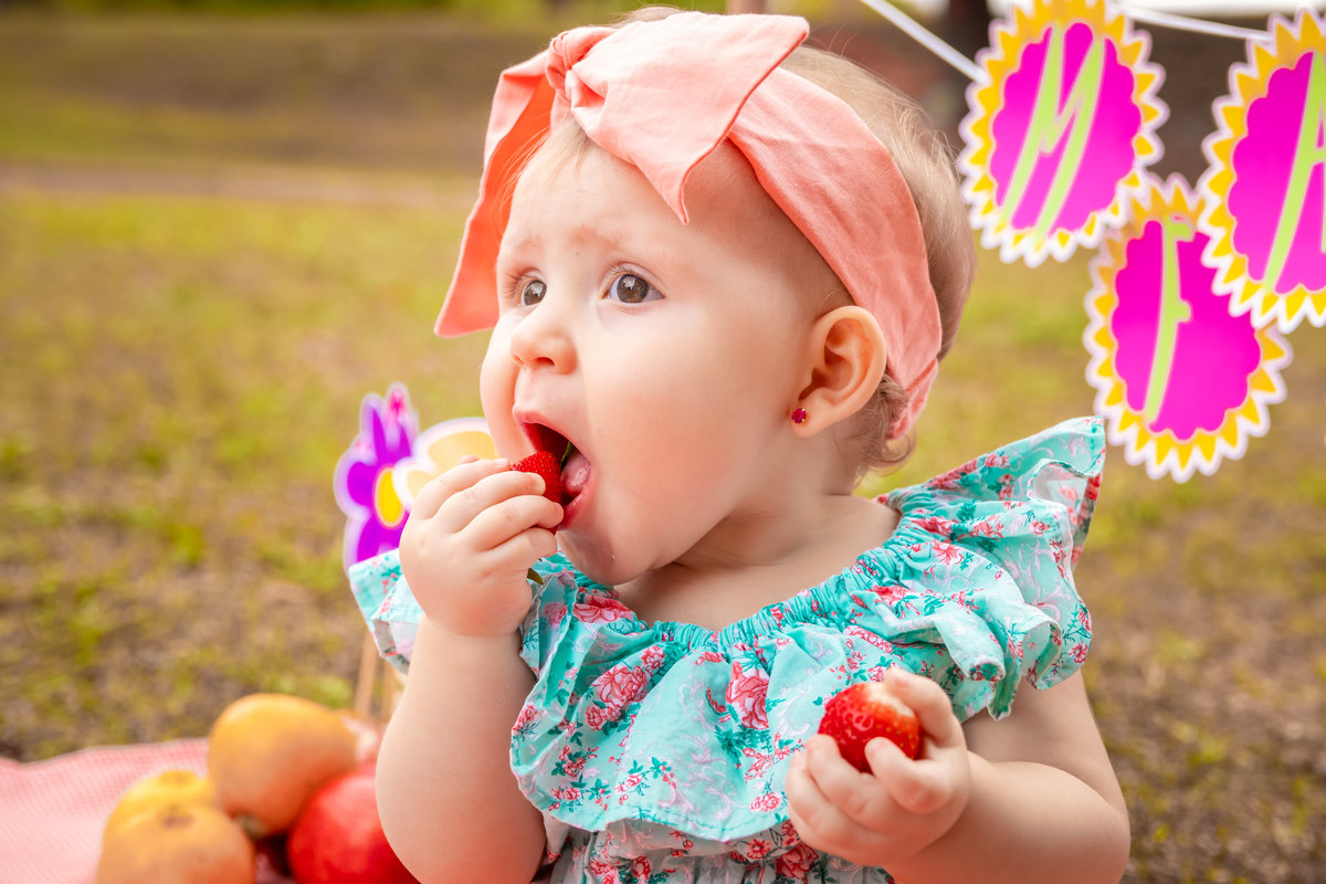 Jardim Botânico Bauru, Ensaio Smath the fruit, nenê comendo morango