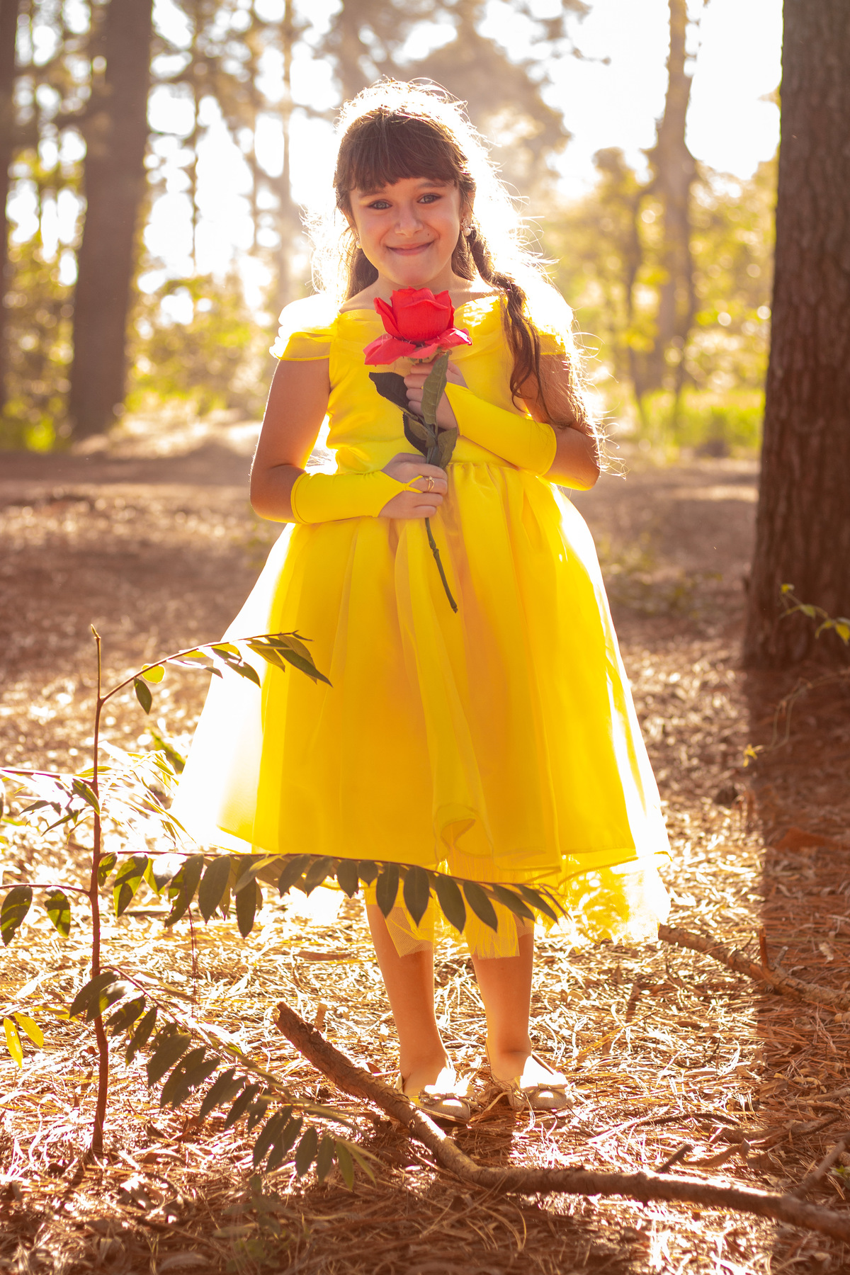 horto florestal bauru, Ensaio infantil tema a Bela e a Fera, fantasia bela e a fera para menina, segurando a rosa da bela