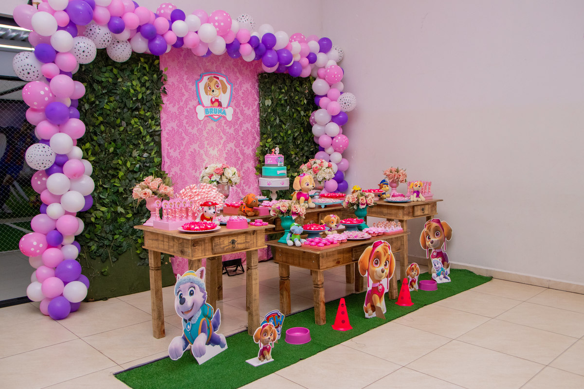 Buffet Pipoca Bauru, aniversário infantil, decoração patrulha canina