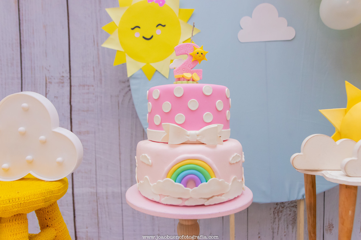 Buffet pipoca 2 Bauru, buffet infantil bauru, aniversário infantil, bolo fake de sol, bolo fake arco iris