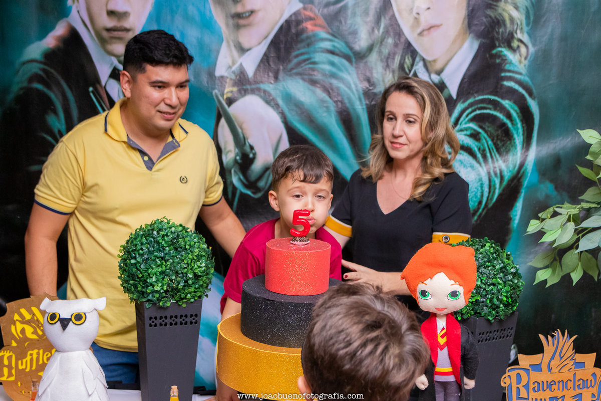 Buffet infantil Jardim das Festas, buffet infantil bauru, aniversário tema harry potter, aniversariante assoprando as velinhas