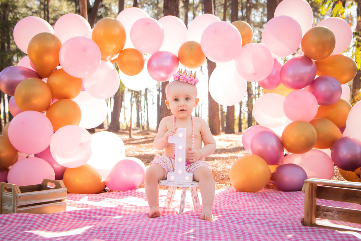 Ensaio smash the cake luxo, horto florestal bauru, ensaio infantil em bauru, ensaio pré aniversário bauru, arco de bexigas de luxo, luminária número 1 