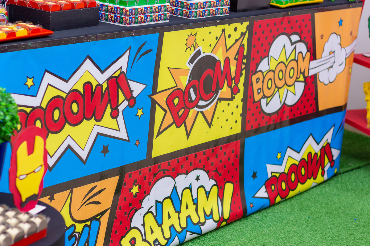 Buffet pipoca bauru, aniversário infantil em bauru, painel de aniversário dos vingadores