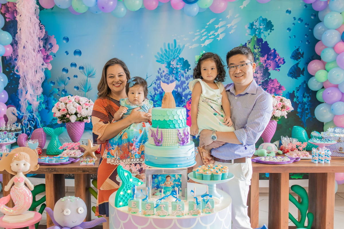 aniversário infantil em bauru, festa infantil em bauru, buffet infantil em bauru, decoração aniversário infantil em bauru, cristal festas decorações, decoração fundo do mar menina, família unida