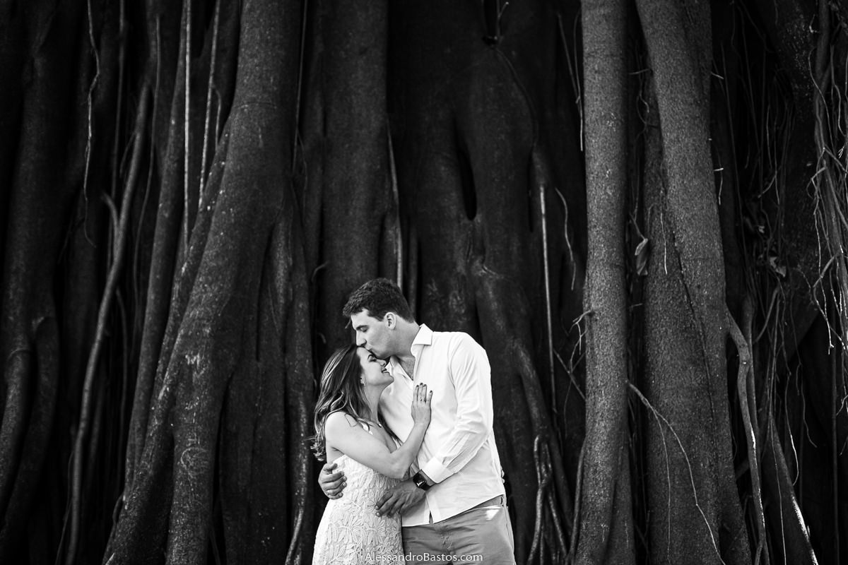 raízes de árvore no fundo da fotos dos noivos para casamento fotografo bh em preto e branco