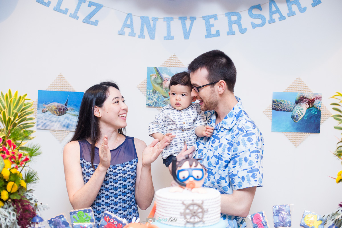 Parabéns na festa no condomínio do Gui com o tema Fundo do mar