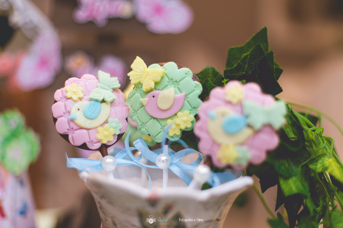 detalhes da decoração da festa infantil  com o tema jardim 