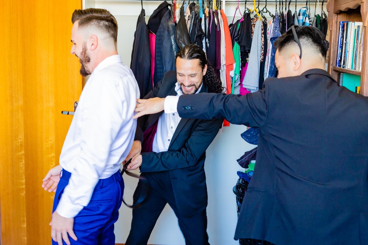 making of do noivo terno azul descontração