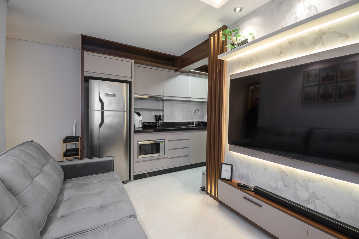 Fotos de apartamento de 27m² em Foz do Iguaçu, disponível para locação no Airbnb.