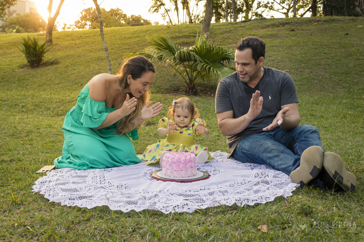 familia cantando parabéns no parque