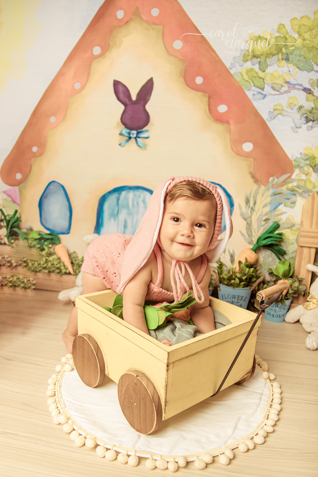 ensaio infantil acompanhamento trimestral mensal bebê fotografia temático páscoa coelho pooh puff amigurumi crochet crochê clean floresta jardim flor menina princesa Niterói Itaipu Região Oceânica Rio de Janeiro