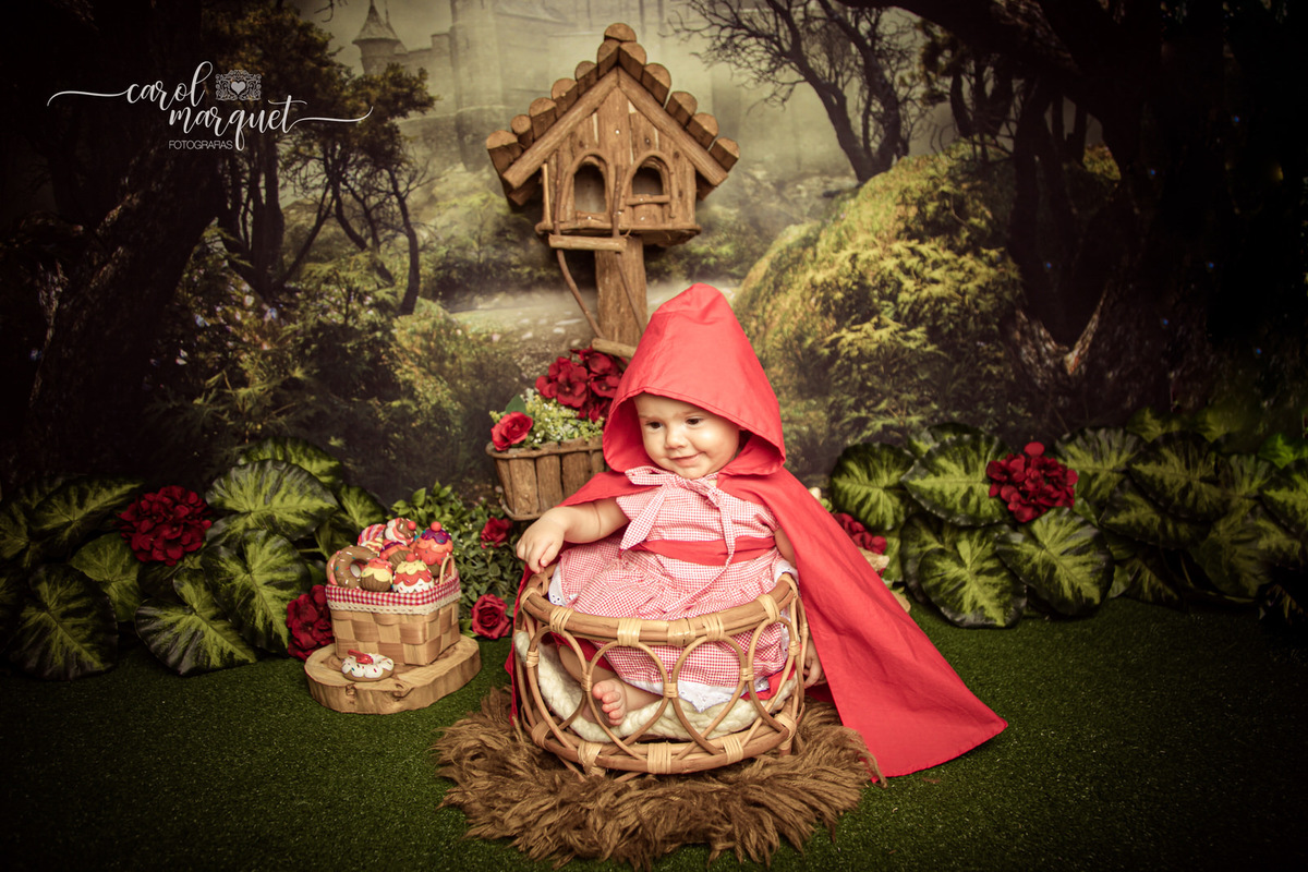 ensaio infantil acompanhamento trimestral mensal bebê fotografia temático chapeuzinho vermelho natal amigurumi crochet crochê clean floresta jardim flor menina princesa Niterói Itaipu Região Oceânica Rio de Janeiro