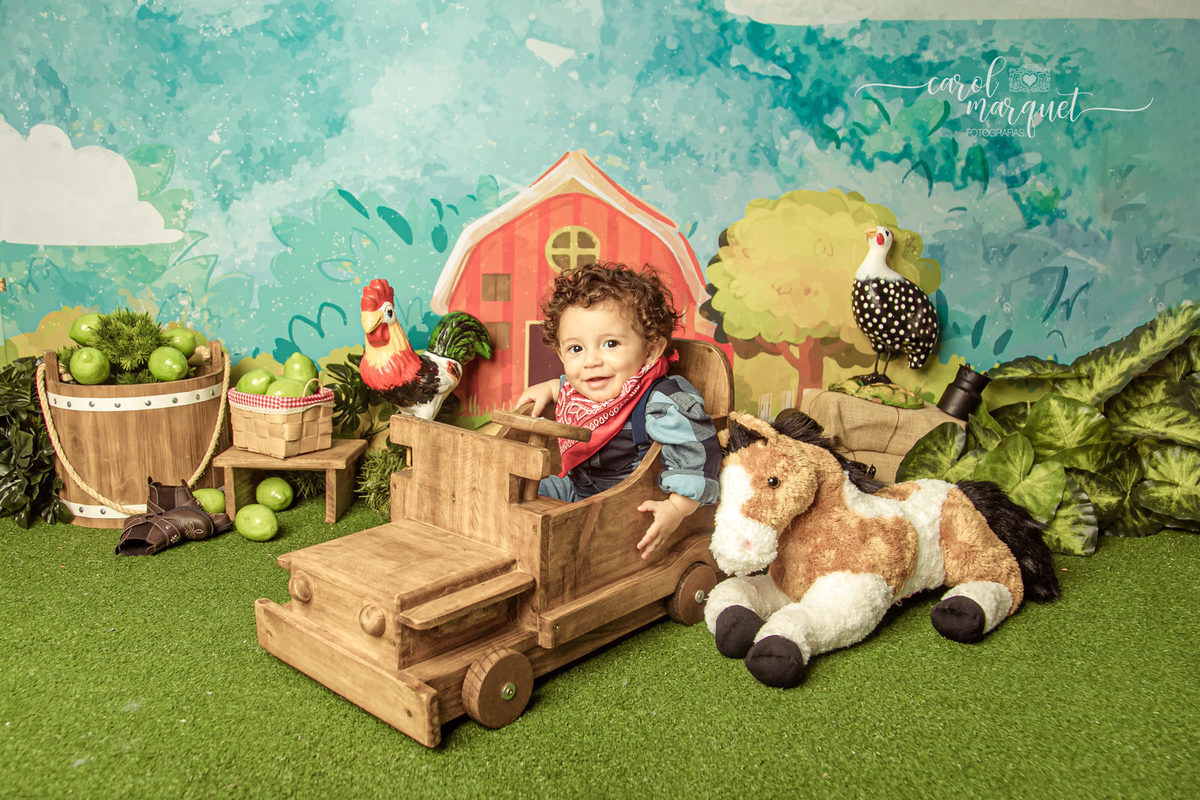 ensaio infantil acompanhamento mensal trimestral aviador crochê cowboy vaqueiro fazendeiro fazenda caipira cavalo curral família Niterói Itaipu Região Oceânica Rio de Janeiro