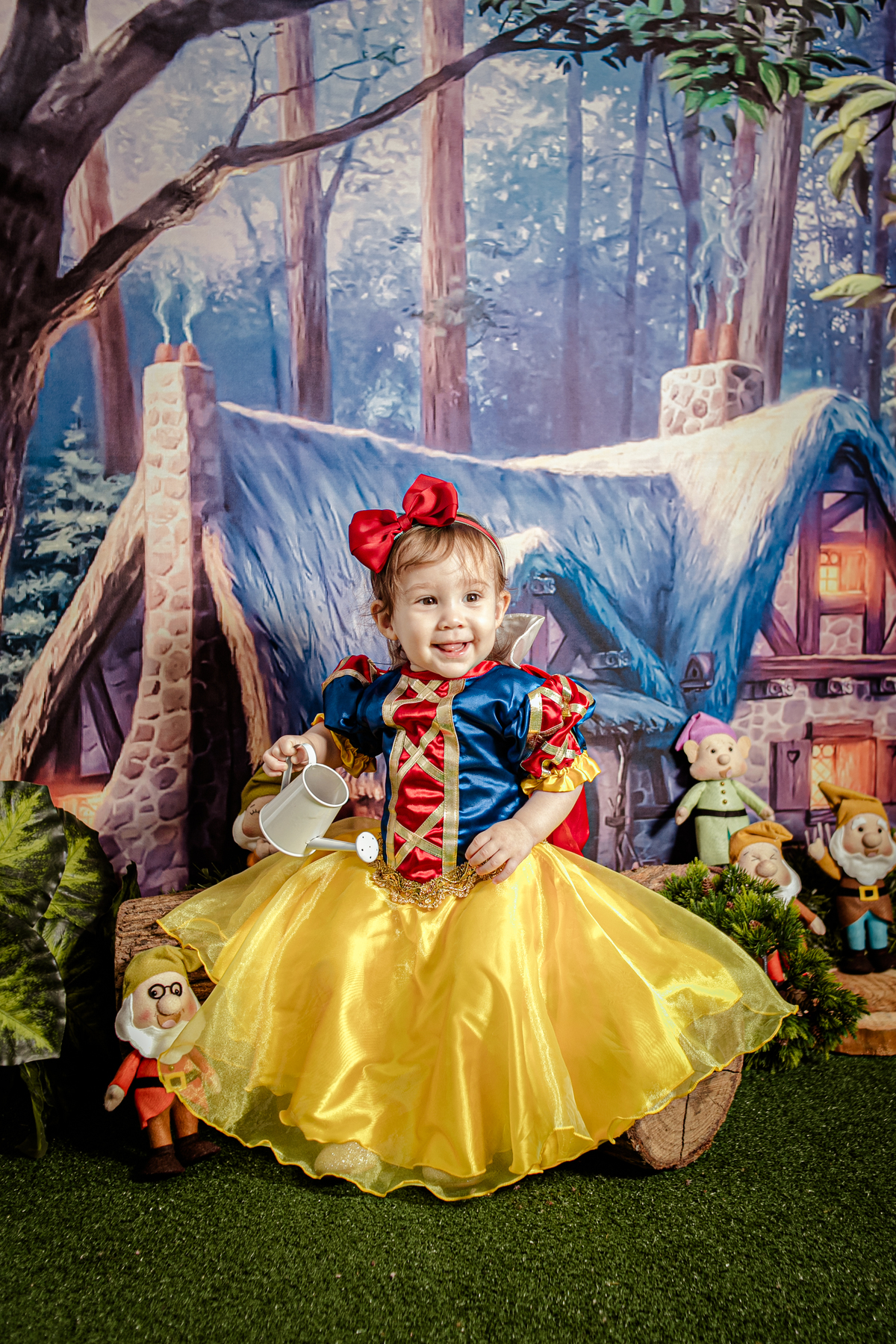 ensaio temático fotografia aniversário 1 ano festa Branca de Neve 7 anôes floresta flor princesa disney luxo ambientado Niterói Itaipu Região Oceânica
