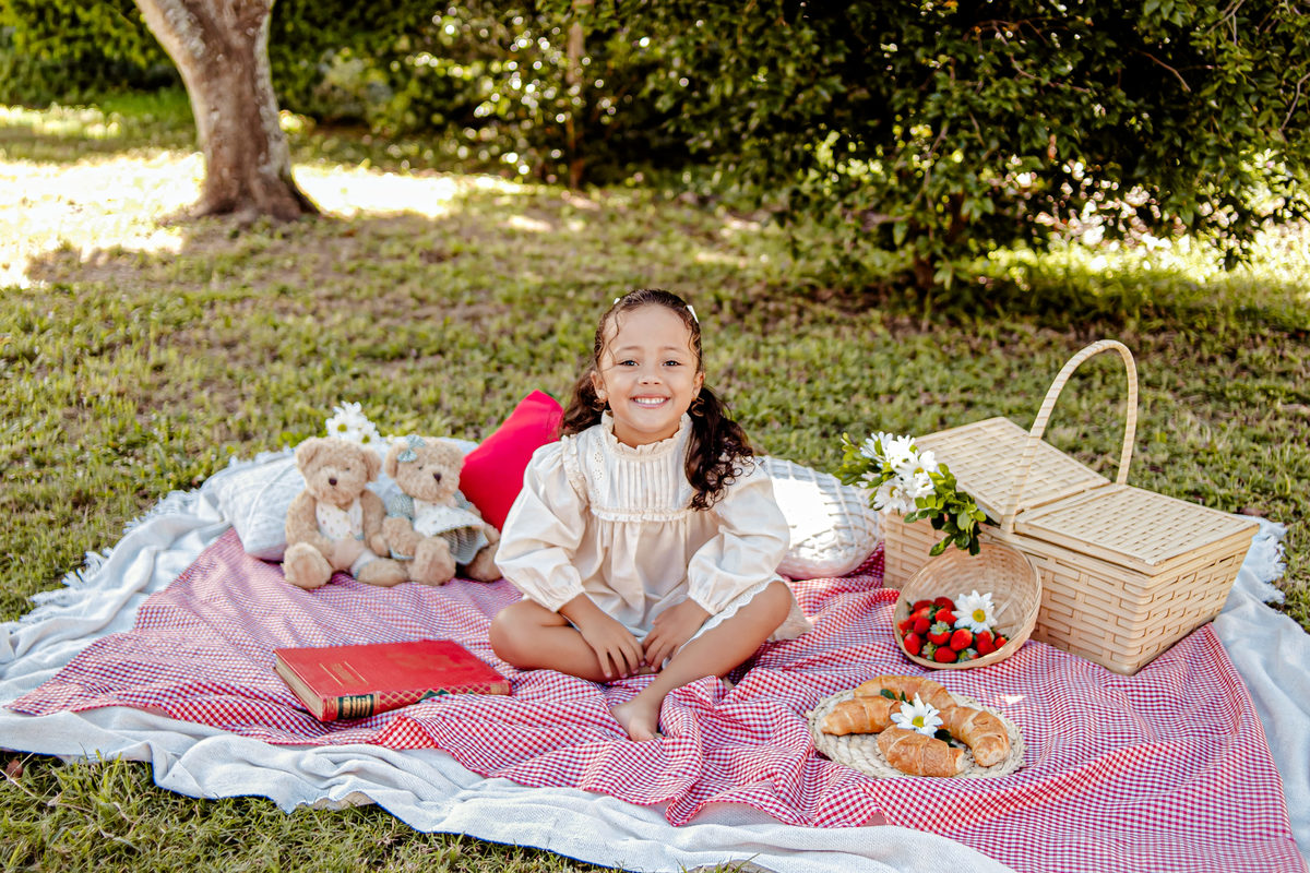 picnic aniversário b-day bday happy birthday celebração floresta morango croissant ursinho urso livro leitura sonho boho rústico ensaio externo fotografia foto retrato Niterói Itaipu Rio de Janeiro
