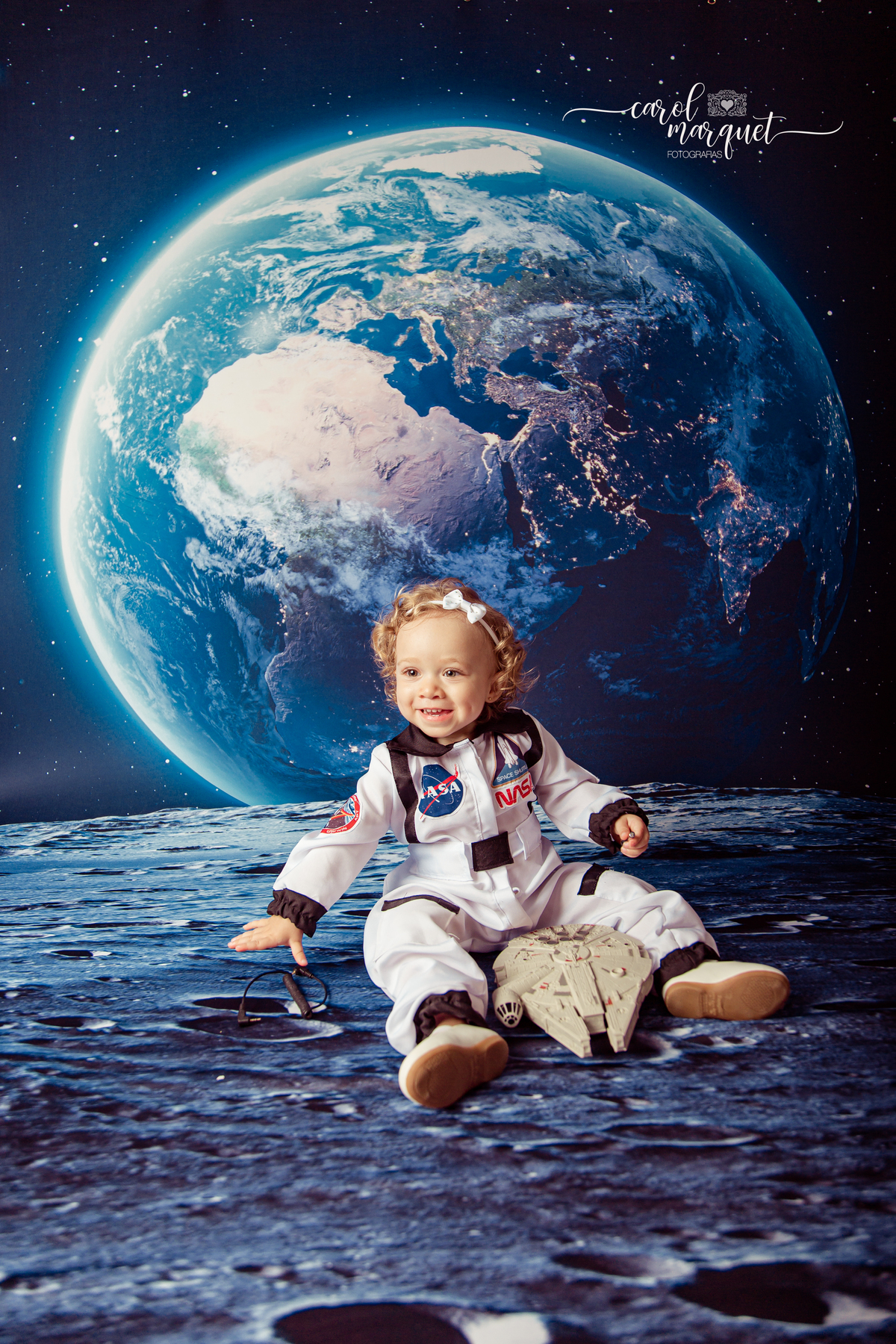 ensaio infantil astronauta planeta terra universo nasa rocket girl