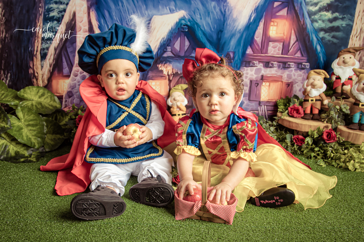 trimestral trimestre ensaio fotográfico fotografia retrato branca de neve 7 anões príncipe princesa gêmeos