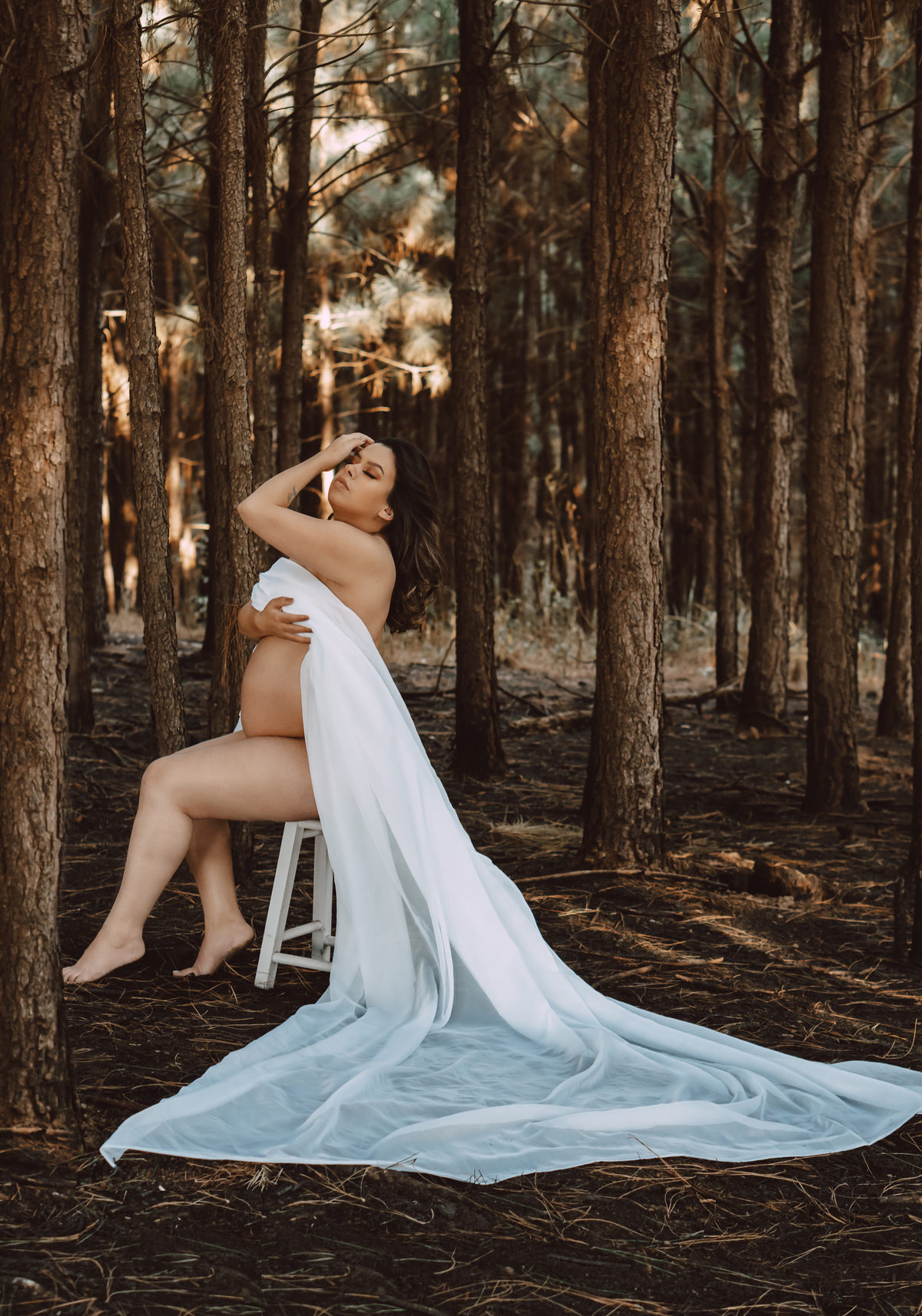 Ensaio de gestante feito com um pano