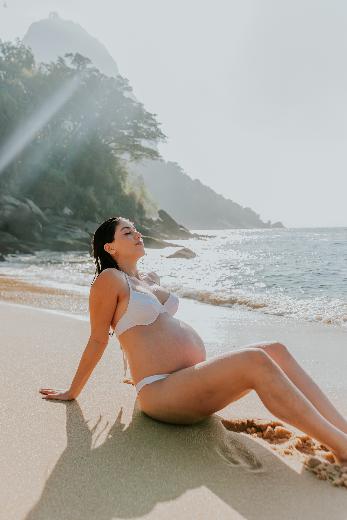 fotografia ensaio de gestante externo praia vermelha urca Rio de Janeiro a espera do Levi amanhecer fotografa família bruna guerson 