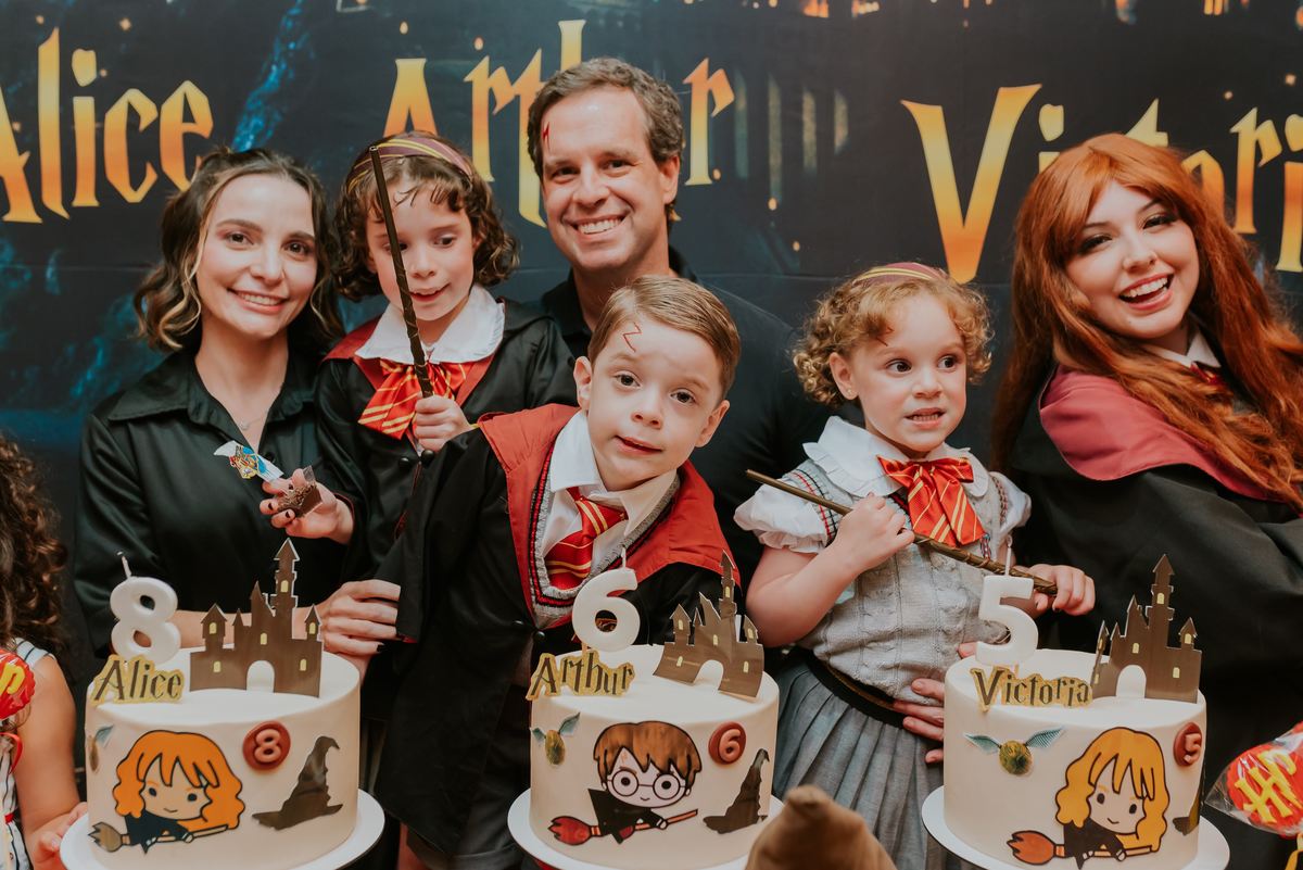fotografia festa infantil kids park barra da Tijuca Rio de Janeiro fotografa familia 3 irmaos tema Harry Potter 