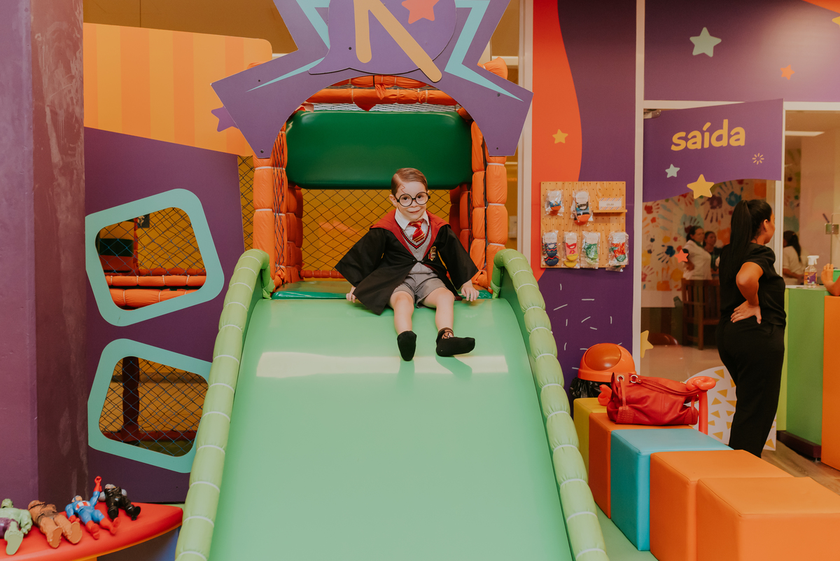 fotografia festa infantil kids park barra da Tijuca Rio de Janeiro fotografa familia 3 irmaos tema Harry Potter 