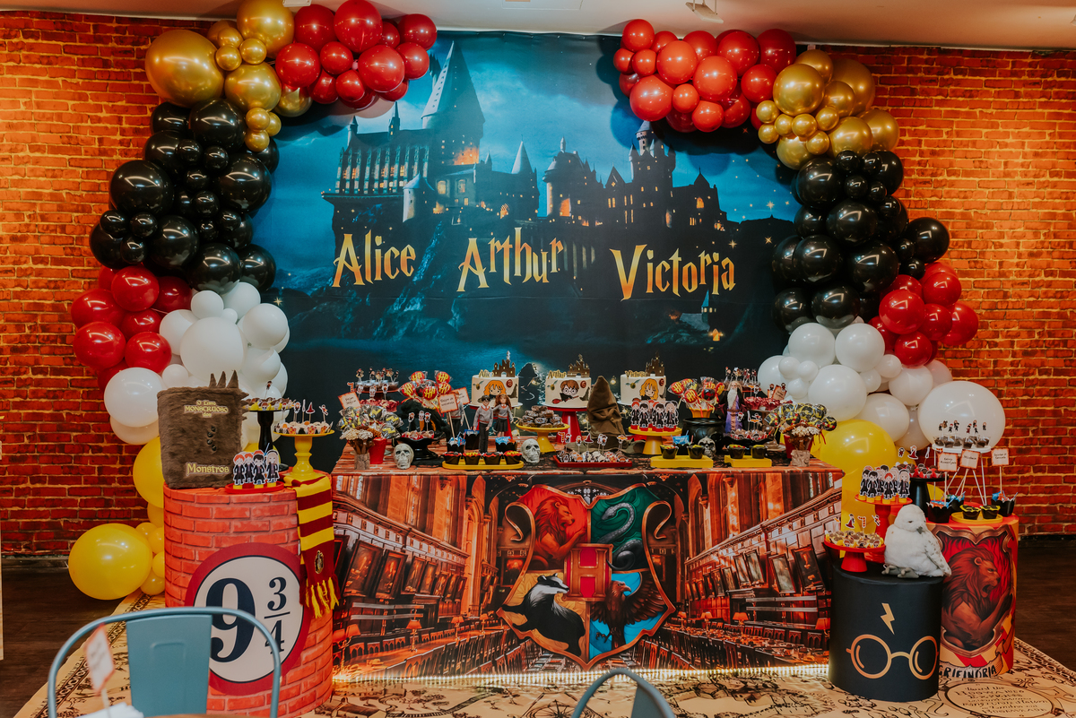 fotografia festa infantil kids park barra da Tijuca Rio de Janeiro fotografa familia 3 irmaos tema Harry Potter 