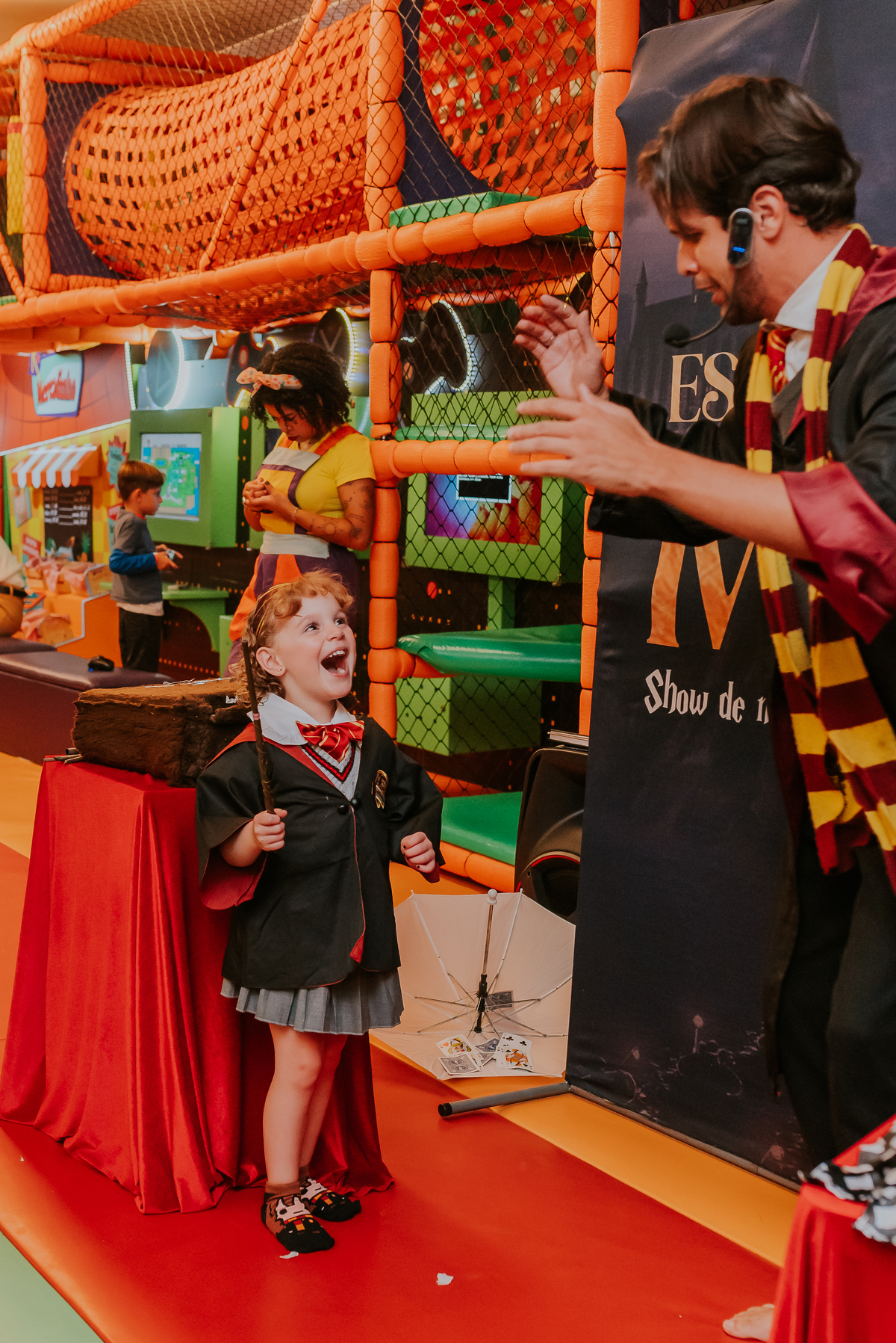 fotografia festa infantil kids park barra da Tijuca Rio de Janeiro fotografa familia 3 irmaos tema Harry Potter 