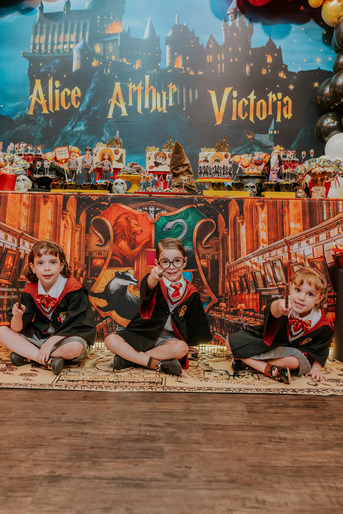 fotografia festa infantil kids park barra da Tijuca Rio de Janeiro fotografa familia 3 irmaos tema Harry Potter 