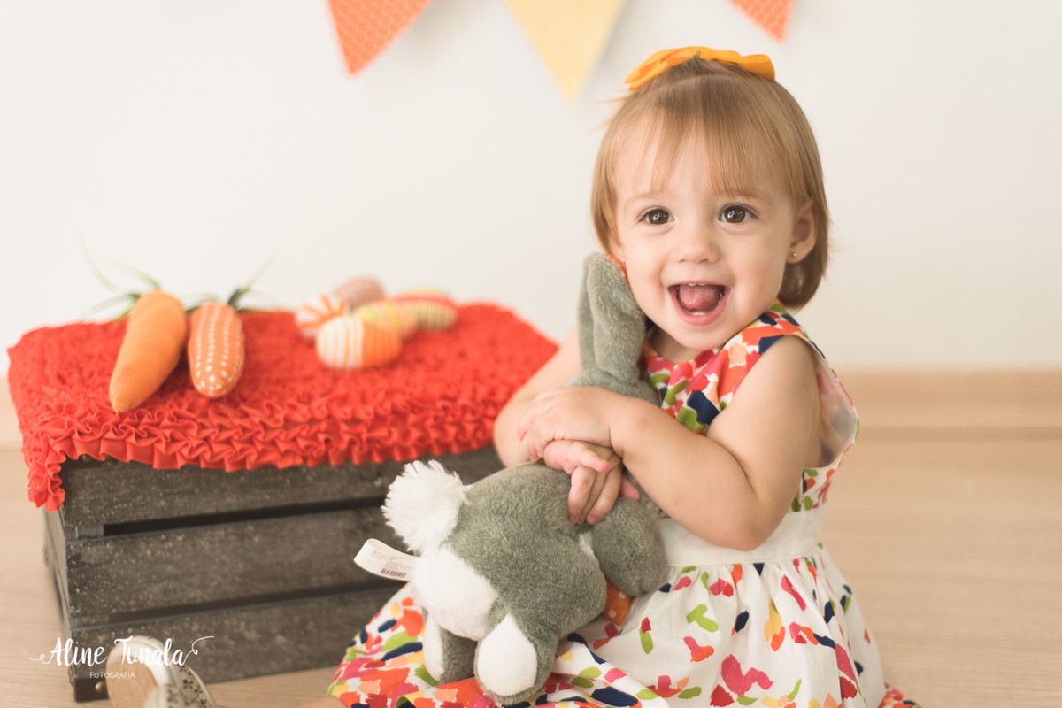 Mini sessões de páscoa que aconteceram em Cachoeiro de Itapemirim. Ensaios de páscoa com cenário temático com cenoura, ovinhos e coelhos