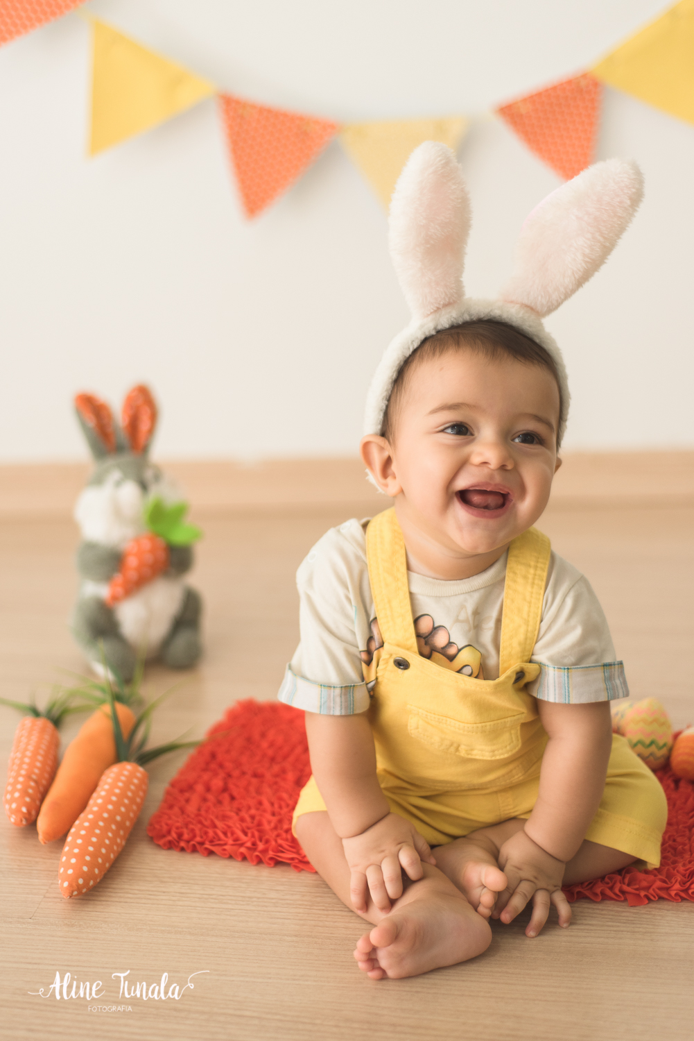 Mini sessões de páscoa que aconteceram em Cachoeiro de Itapemirim. Ensaios de páscoa com cenário temático com cenoura, ovinhos e coelhos
