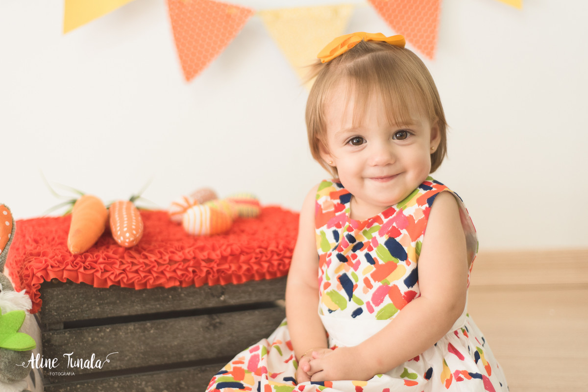 Mini sessões de páscoa que aconteceram em Cachoeiro de Itapemirim. Ensaios de páscoa com cenário temático com cenoura, ovinhos e coelhos